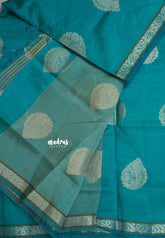 Dual Shade Teal Blue - Raaga - Lightweight Semi tussar saree with bog buttas and small border